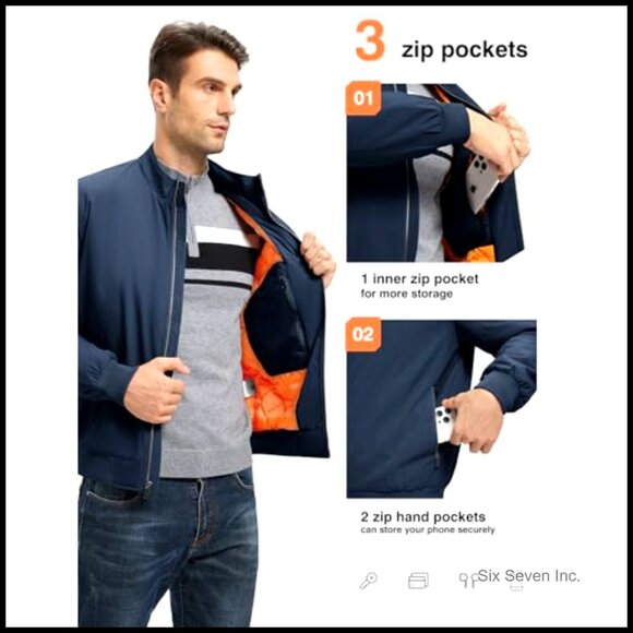 Men's Lightweight Bomber Jacket Water Resistant Windproof Quilted Full Zip - Picture 5 of 7